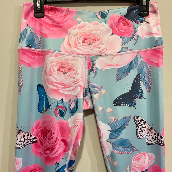 Butterfly Floral Leggings Tights Blue Pink Sz Smal - Picture 4 of 8